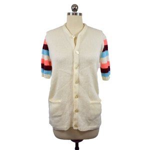 Tracy Feith Y2K Sweater Cardigan Small Ivory Short Sleeve Button DownMod Striped